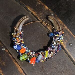 Beaded Lucky Horse Shoe Copper Wire Colorful Glass Western Wall Housewarming